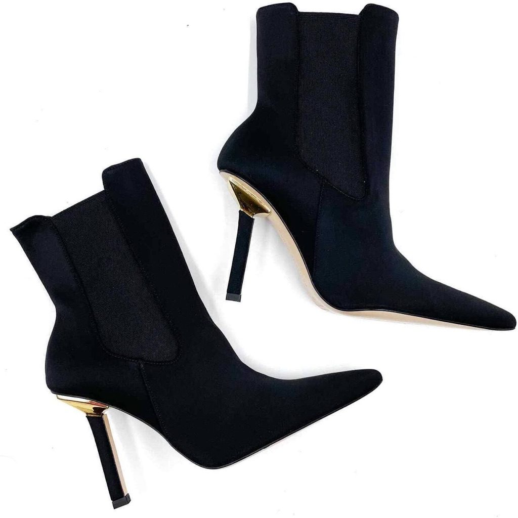 Nwt Good American Kick Stand Black Pull On High Heeled Booties Size 8
